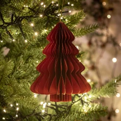 Suspension de Noël sapin en papier H8cm - rouge