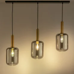 Suspension en acier à 3 globes en verre fumé - noir