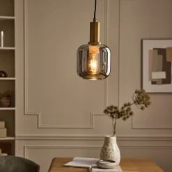 Suspension en laiton et globe en verre fumé D16cm - doré métallisé