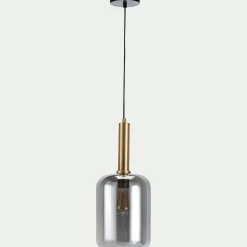 Suspension en laiton et globe en verre fumé D22cm - doré