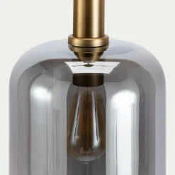 Suspension en laiton et globe en verre fumé D22cm - doré