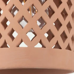 Suspension extérieure cylindrique ajourée en terre cuite - rose argile D15cm