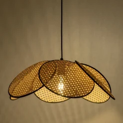 Suspension fleur électrifiée E27 en rotin D60cm - naturel