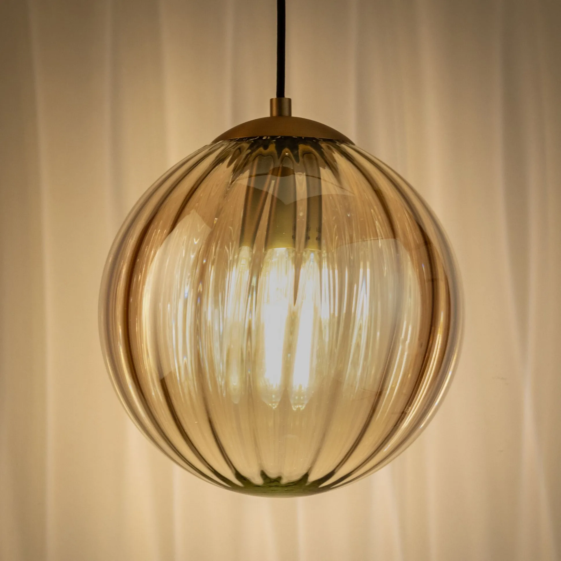 Suspension électrifié en verre et acier D25cm - marron