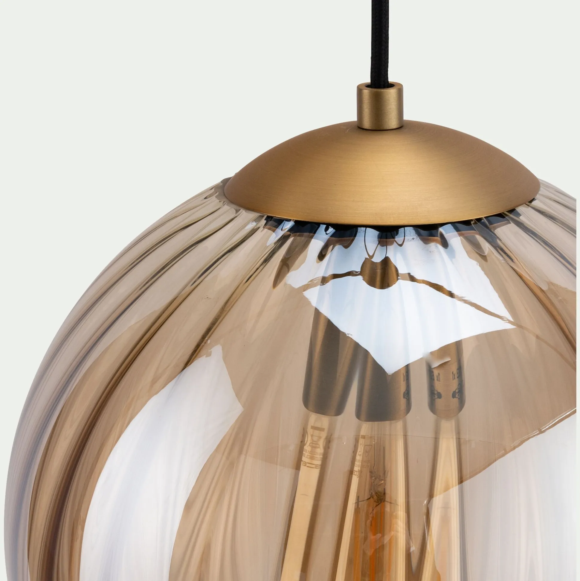 Suspension électrifié en verre et acier D25cm - marron