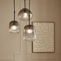 Suspension électrifiée avec 3 lampes en verre - gris