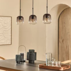 Suspension électrifiée avec 3 luminaires en verre - gris