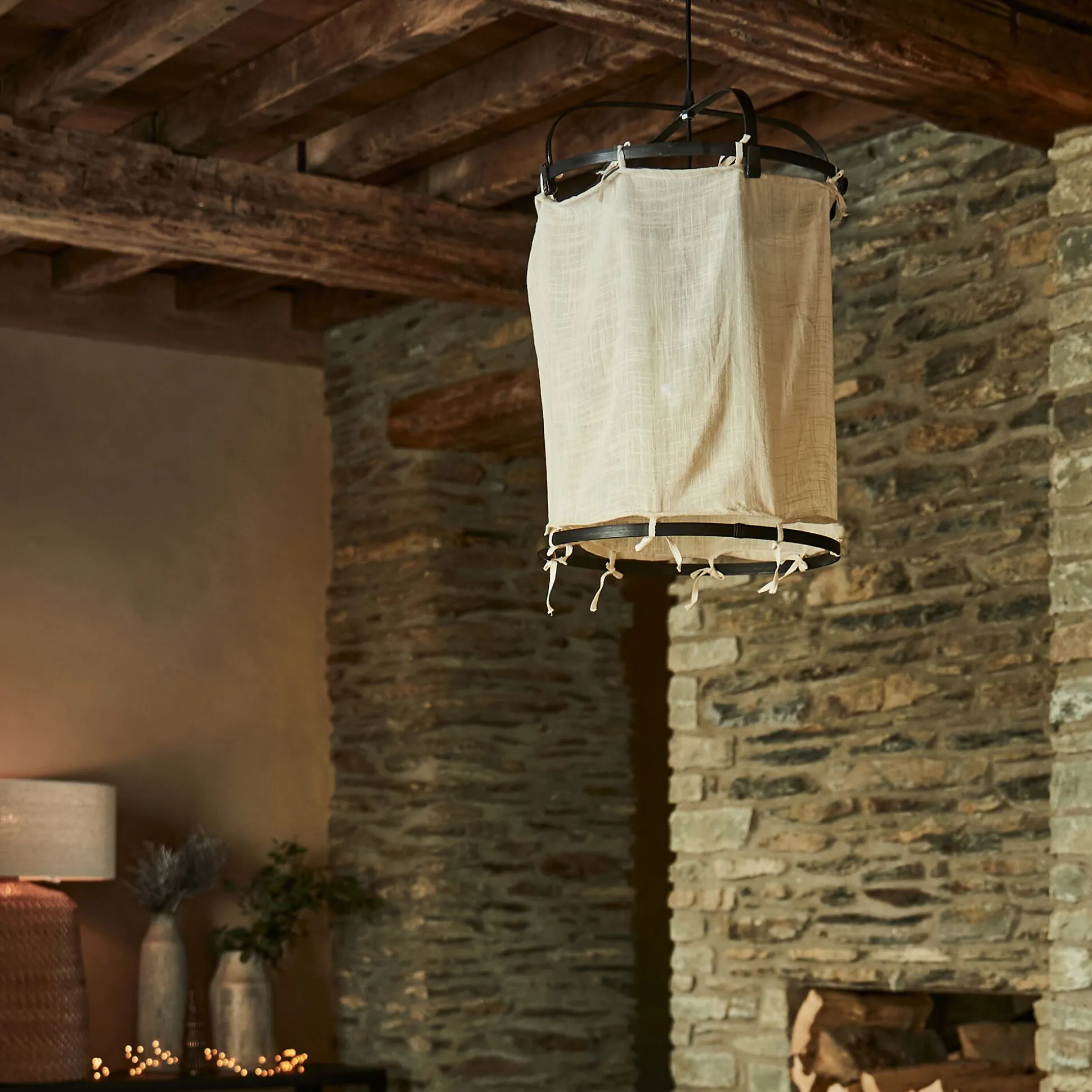 Suspension électrifiée en bambou et en coton D35cm - noir