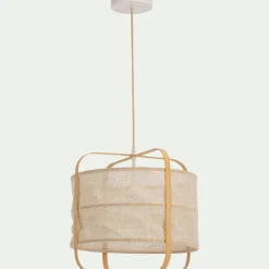 Suspension électrifiée en lin et bambou D37cm - beige