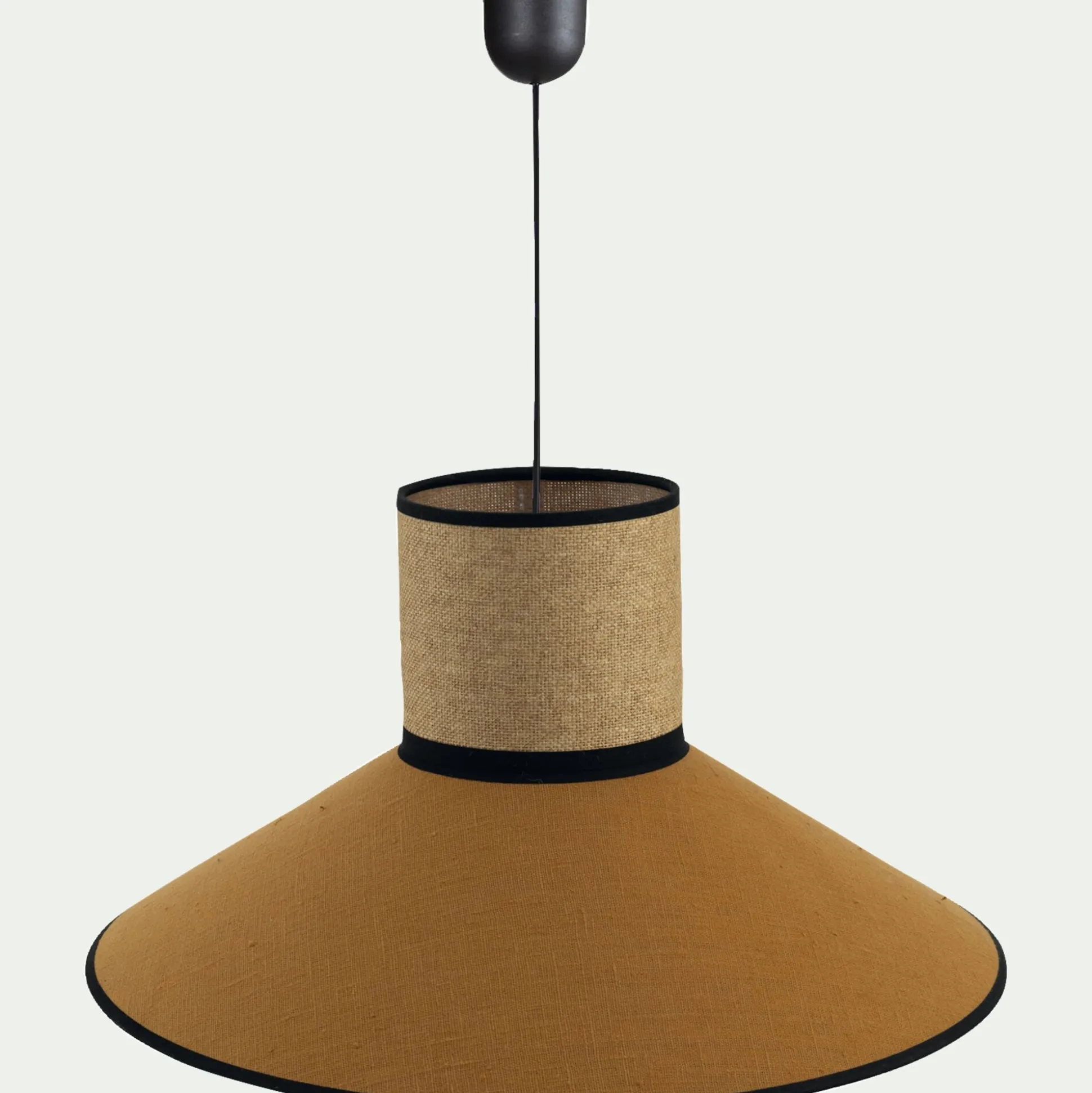 Suspension électrifiée en lin et papier D44cm - jaune miel