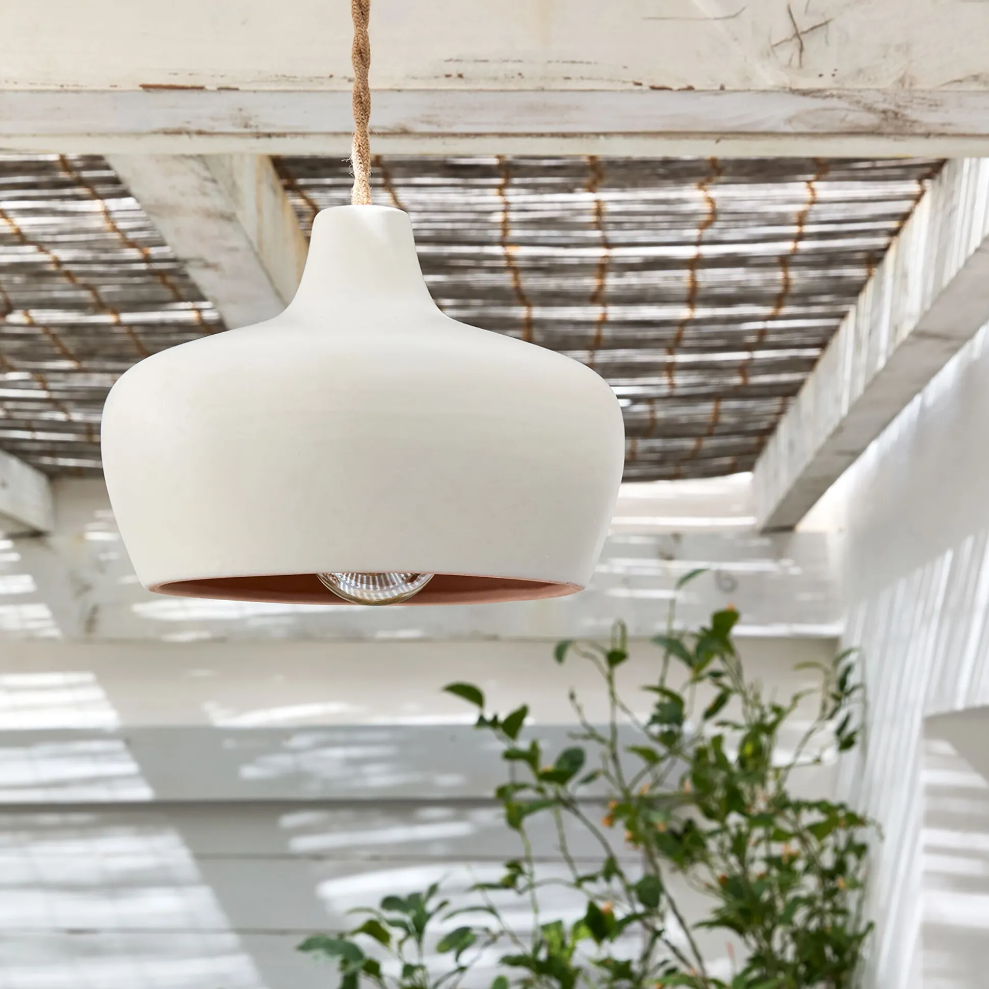 Suspension électrifiée en terre cuite D18cm - blanc