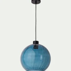 Suspension électrifiée en verre d30cm - bleu marine