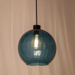 Suspension électrifiée en verre d30cm - bleu marine