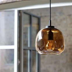 Suspension électrifiée en verre D20cm - marron