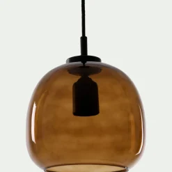 Suspension électrifiée en verre D20cm - marron