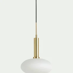 Suspension électrifiée en verre opalin D30cm - blanc