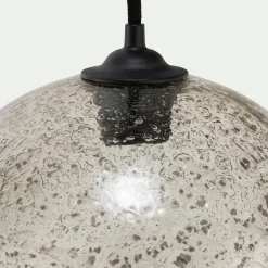 Suspension électrifiée en verre texturé D25cm - transparent