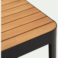 Table basse de jardin carrée en teck et aluminium - noir