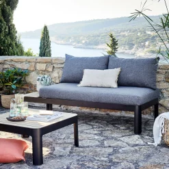 Table basse de jardin carrée en teck et aluminium - noir