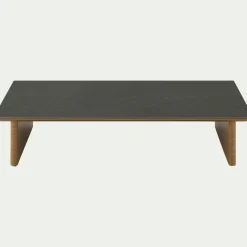 Table basse de jardin en aluminium effet bois et céramique - noir