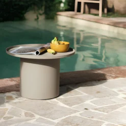 Table basse de jardin ronde en aluminium - beige