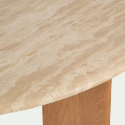 Table basse ovale en travertin et bois L115,5xl102xH37cm - beige
