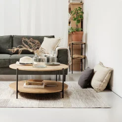 Table basse ronde en bois et acier - bois clair