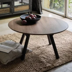 Table basse ronde en bois - bois foncé