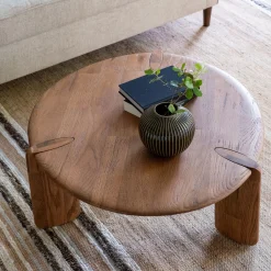 Table basse ronde en chêne massif D81cm - bois foncé