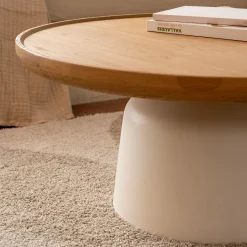 Table basse ronde en chêne et béton - naturel