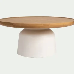 Table basse ronde en chêne et béton - naturel