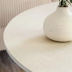 Table basse ronde en céramique et bois D80cm - beige