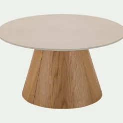 Table basse ronde en céramique et bois D80cm - beige