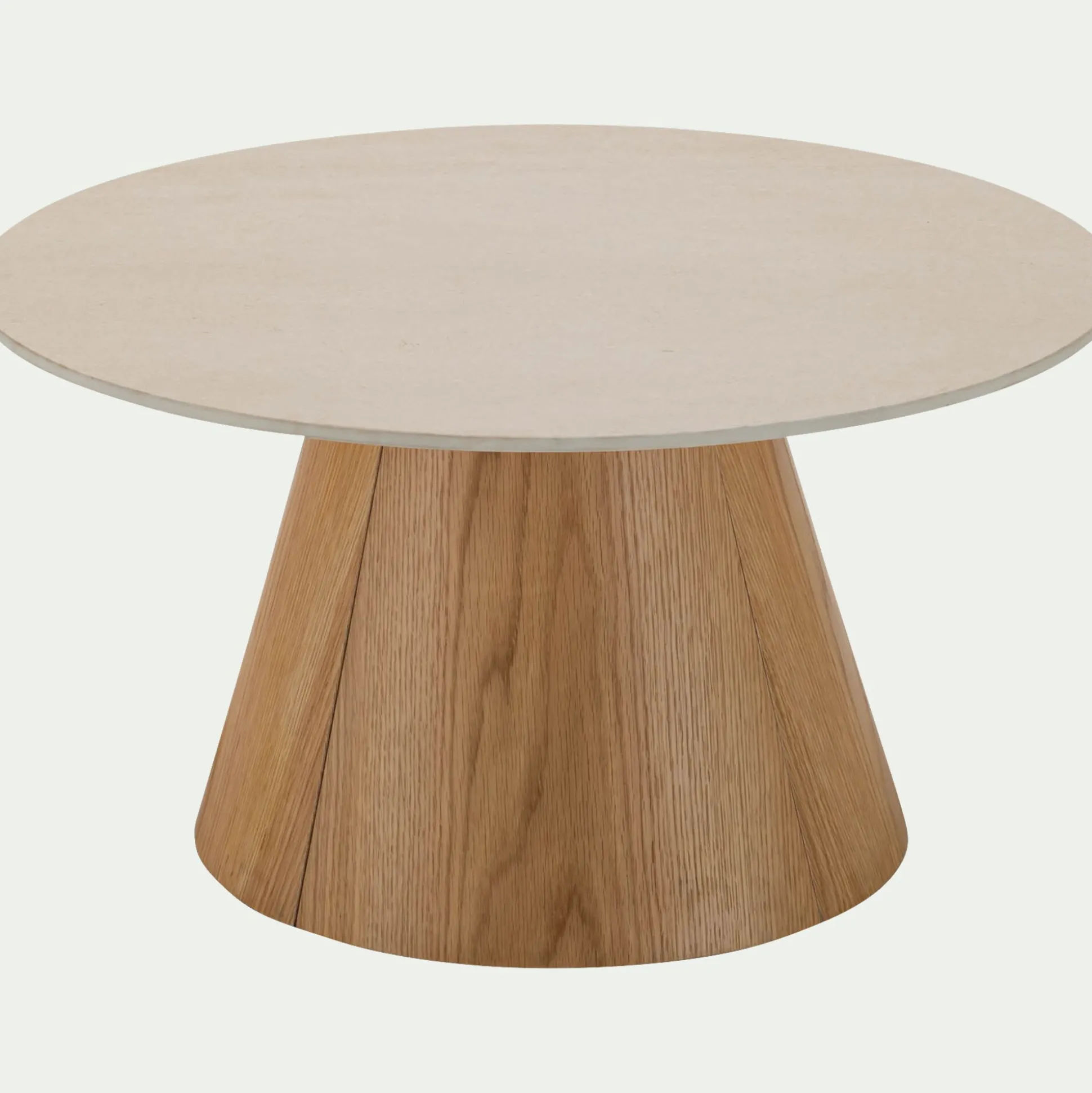 Table basse ronde en céramique et bois D80cm - beige
