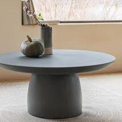 Table basse ronde en polystone D100cm - gris