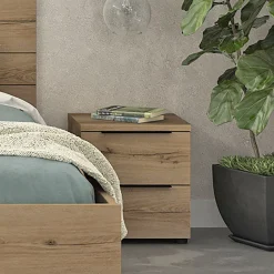 Table de chevet en bois 2 tiroirs L40xl36xH43cm- bois clair