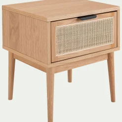 Table de chevet en bois et cannage 1 tiroir L45xl40xH50cm - bois clair