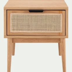 Table de chevet en bois et cannage 1 tiroir L45xl40xH50cm - bois clair