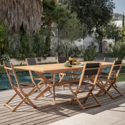 Table de jardin extensible en acacia huilé - bois clair (10 à 12 places)