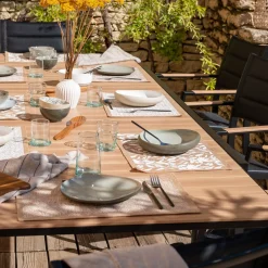 Table de jardin extensible en aluminium effet teck - noir (8 à 12 places)