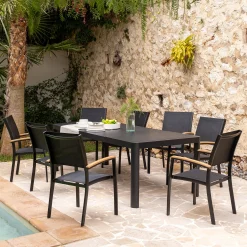 Table de jardin extensible en aluminium - noir (8 à 10 places)