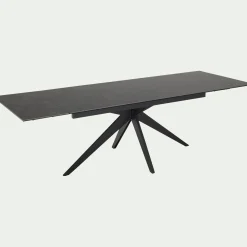 Table de repas extensible en céramique et verre trempé - noir (6 à 10 places)