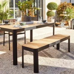 Table de repas jardin en aluminium et teck - bois clair (6 places)