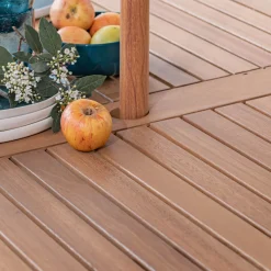 Table de repas jardin extensible en eucalyptus et aluminium - blanc écru (8 à 12 places)