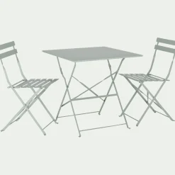 Table de repas jardin pliante en acier - vert olivier (2 places)