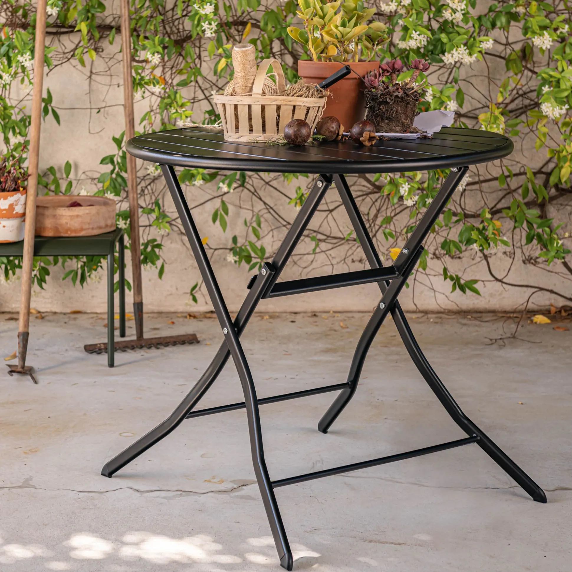 Table de repas jardin ronde en acier - noir (2 places)