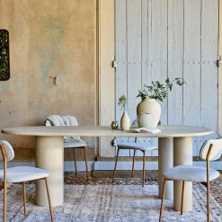 Table de repas organique en bois - blanc écru (8 à 10 places)