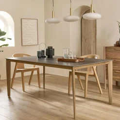 Table de repas rectangulaire en pierre et acier - gris anthracite (10 places)