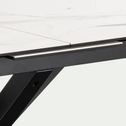 Table de repas rectangulaire extensible en céramique - blanc (6 à 8 places)