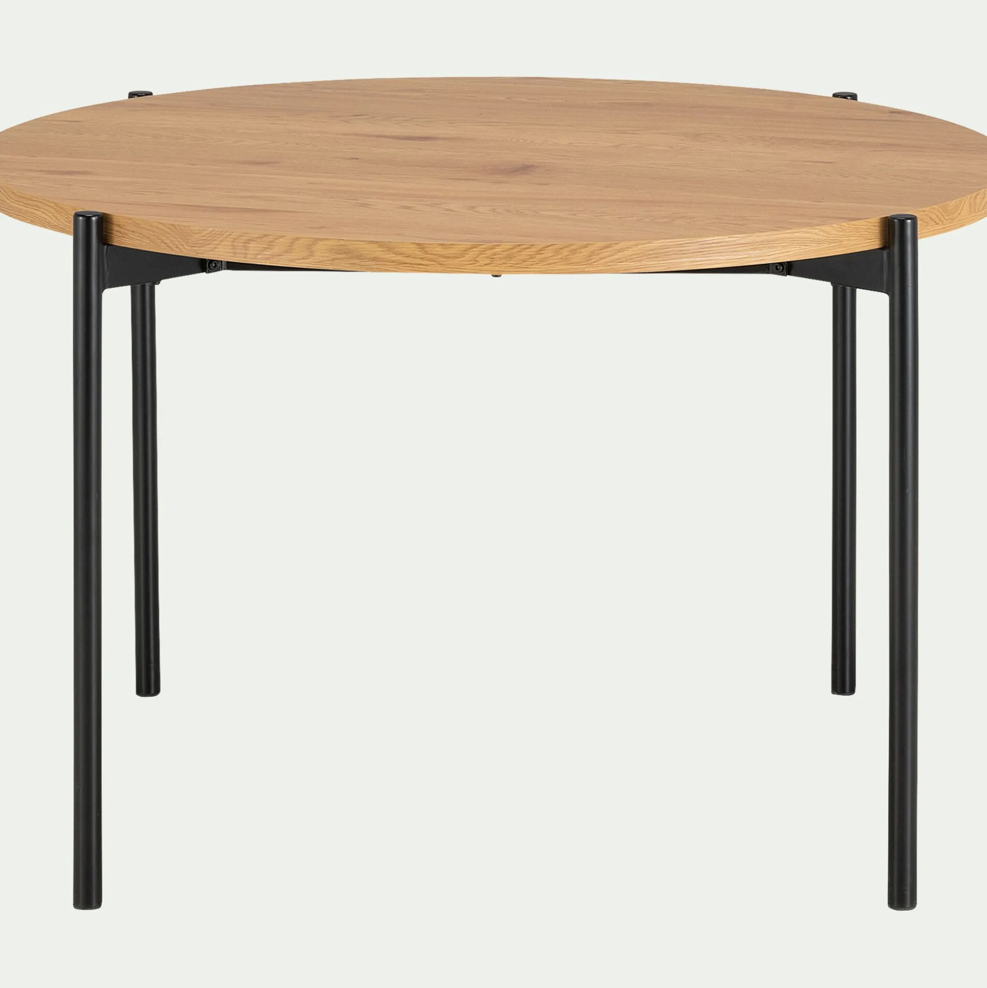 Table de repas ronde effet chêne et acier - bois clair (4 places)